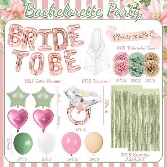 Bachelorette Party Decorations Bridal Shower Decorations 38PCS Pink and Green Party Decorations Included Bride to Be Balloons Sash Veil and Foil Curtains for Bachelorette Party Supplies