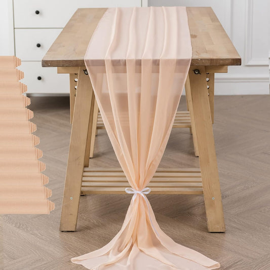 12Pack 10ft Chiffon Table Runner 29x120 Inch Sheer Romantic Table Runner for Wedding Birthday Party Bridal Shower Outdoor Decoration-Peach