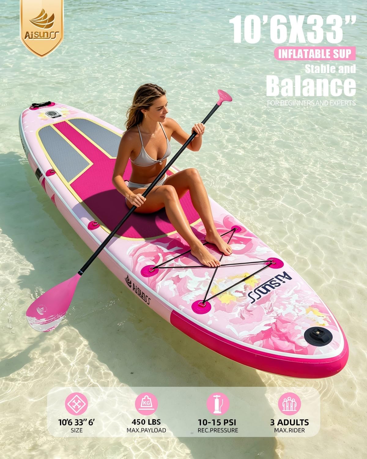Inflatable Paddle Board for Adult, Paddle Board for All Skill Levels, Wide SUP Board with Primium Accessories Include SUP Carry Bag, Hand Pump, 10L Waterproof Bag