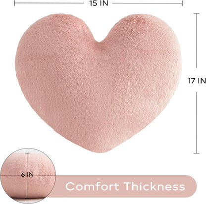 Ashler Light Pink Plush Heart Pillow - Faux Fur Rabbit 3D Kids' Room Decor, Soft Decorative Cushion for Sofas, Bedrooms & Living Spaces 15 X 17 Inch