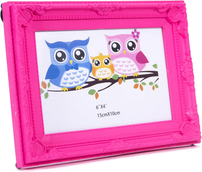 Picture Frame, 6x4 Inches, Ornate Border Design, Wall Mounted and table (Pink)