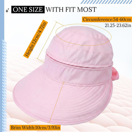 2 Pack Women's Wide Brim Sun Hat with Ponytail, Zip Off Packable Visor Hat UV Protection for Beach Golf Gardening
