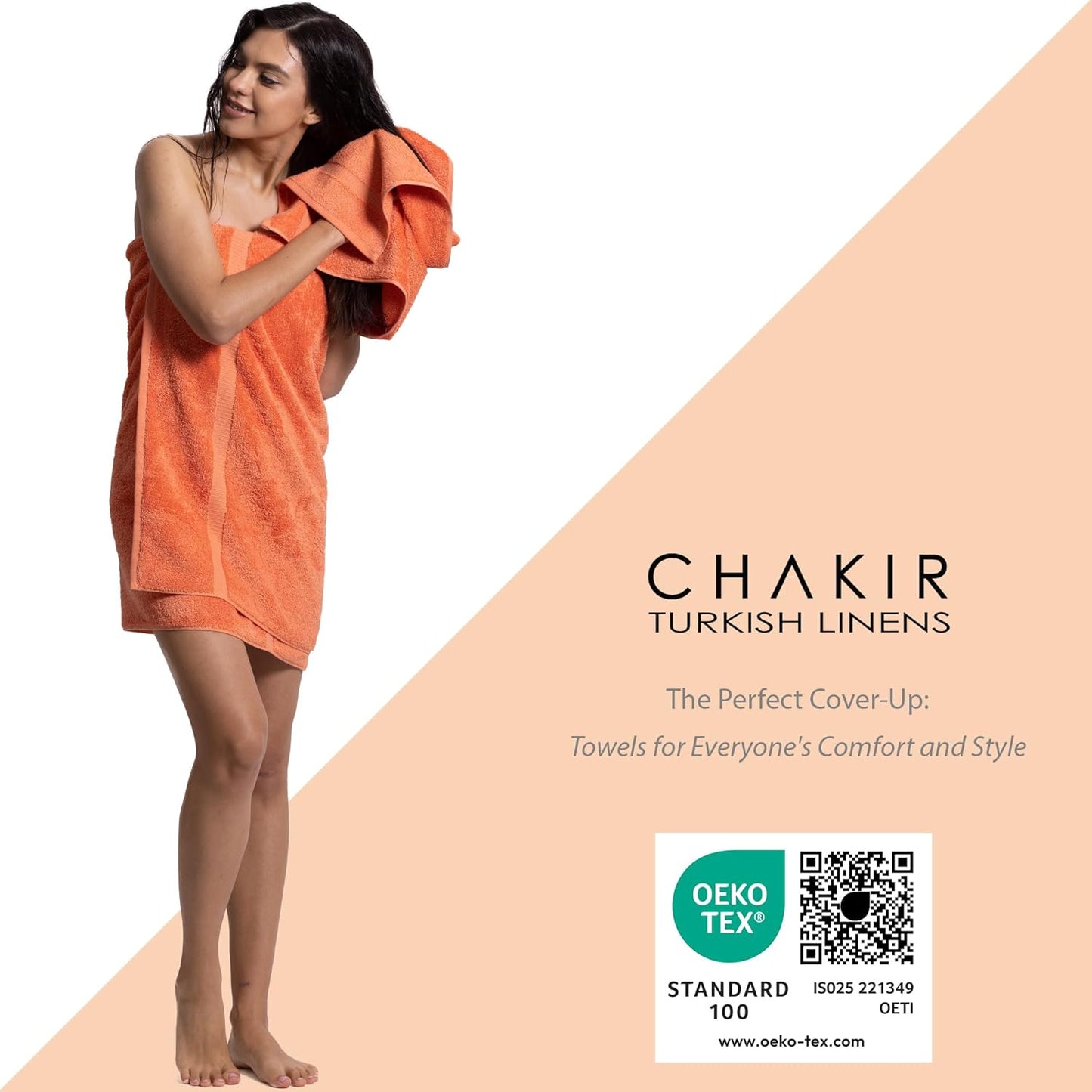 Chakir Turkish Linens 6 Piece Towels Set, 100% Cotton Luxury Turkish Towels for Bathroom, Soft Absorbent Bath Towel Set with 2 Bath Towels 2 Hand Towels 2 Washcloths, Coral