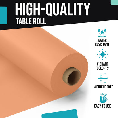 Exquisite Party Solids Peach Plastic Table Cover Roll 40" X 100' Table Cloth Plastic Cover Roll - Premium Quality Thick 0.5 MIL Banquet Rolls - Disposable Tablecloth Rolls