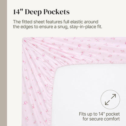 Modern Threads Silky Soft Microfiber and Wrinkle Free Sheets - Luxurious Microfiber Bed Sheets Includes Flat Sheet, Fitted Sheet with Deep Pockets, & Pillowcases Blush, Twin