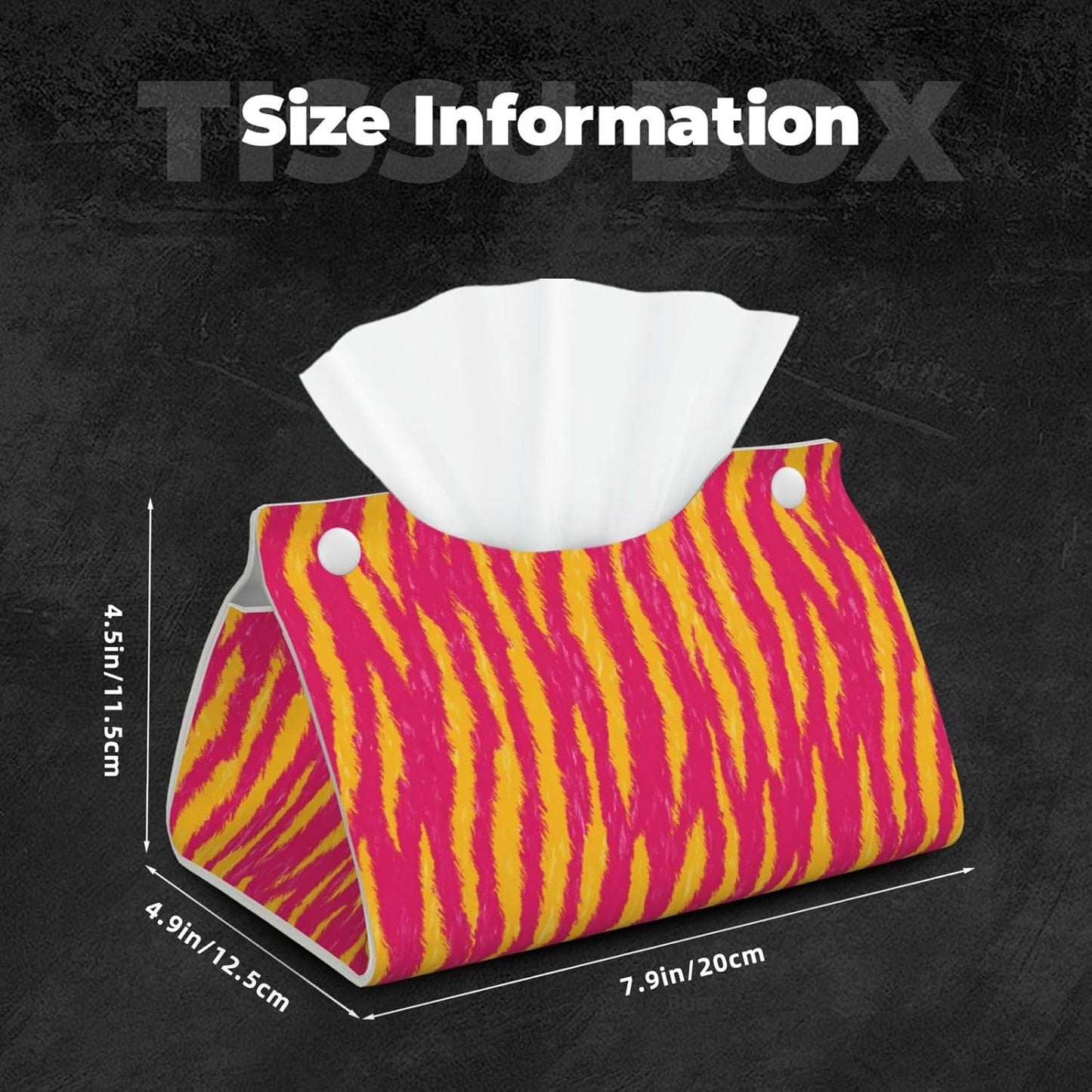 Neon Pink and Yellow Tiger Stripe Pattern Tissue Box Cover Rectangle Pu Leather Tissue Box Holder for Car Bathroom Bedroom Desk Tabletop Decor
