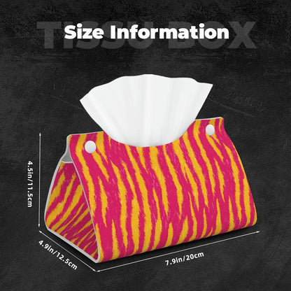Neon Pink and Yellow Tiger Stripe Pattern Tissue Box Cover Rectangle Pu Leather Tissue Box Holder for Car Bathroom Bedroom Desk Tabletop Decor