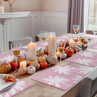 Peach Pink Palm Tree Placemats Set of 1 Summer Botancial Tropical Farmhouse Place Mats Indoor Wipeable Table Mats Washable Cloth Dining Table Placemats for Kitchen Holiday Party Home Decor 13x19 Inch