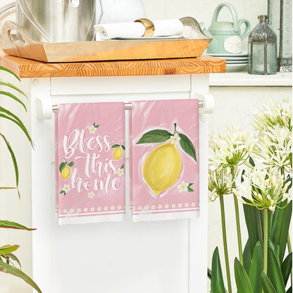 Artoid Mode Pink Lemons Leaves Flowers Summer Kitchen Towels Dish Towels, 18x26 Inch Farmhouse Spring Decoration Cleaning Set of 4