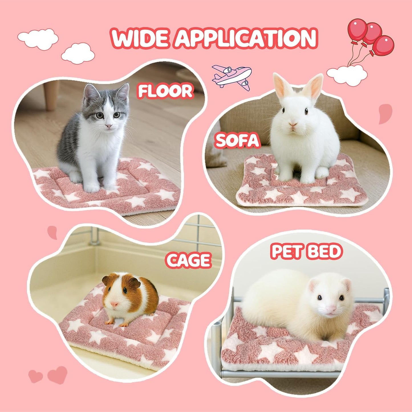 2 Pack Bunny Bed - 10 x 13 Inch Rabbit Pee Pads Bedding - Washable and Thickness Upgrade(Pink,M)