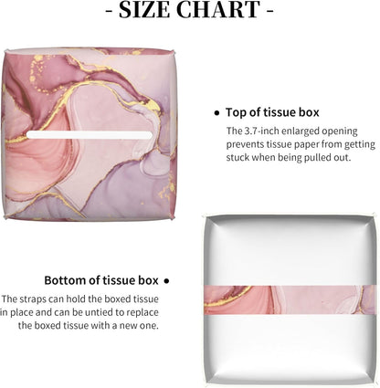 Pink Gold Liquid Marble Tissue Box Cover Square,Modern Marble Texture Tissue Box Holder Waterproof Leather Facial Paper Organizer Dispenser for Bathroom Home Car Nightstand Vanity Desk