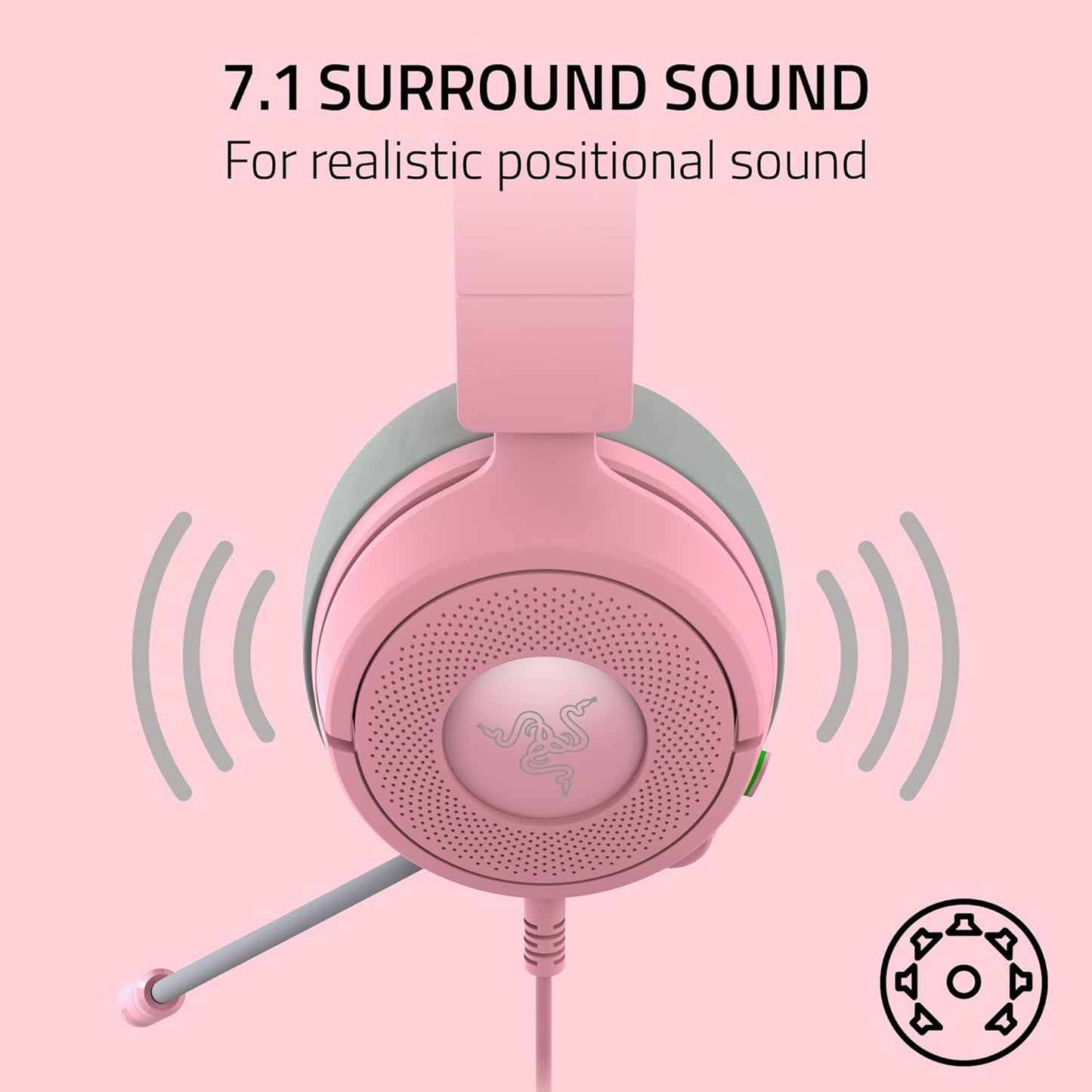 Razer Kraken Kitty V3 X Wired Gaming Headset: Kitty Ears - HyperClear Cardioid Mic - 40 mm Drivers - 7.1 Surround Sound - Comfy Ear Cushions - Cross-Platform via 3.5mm PC, PS5, Xbox, Switch 2 - Pink