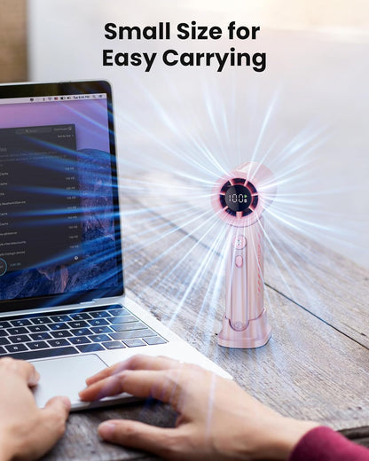 Koonie 19000 RPM High Speed Portable Handheld Fan,100 Speeds Mini Turbo Fan, 3600mAh, 12H Max Cooling Time, Digital Display, 5" Height, Rechargeable Hand Fan for Outdoor Indoor Pink