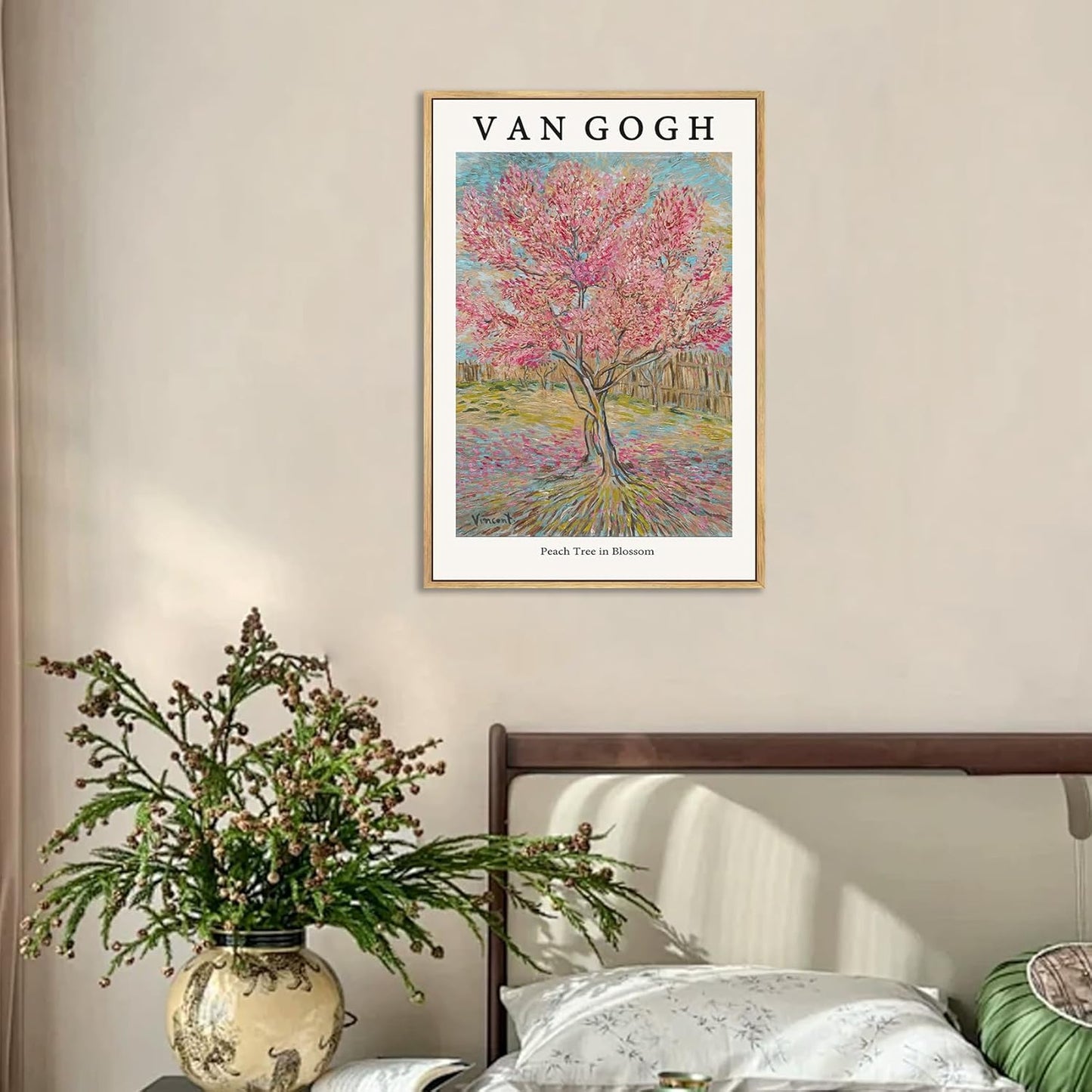 LARAGE Van Gogh Framed canvas Wall Art,Peach Tree in Blossom Botanical Impressionist Artwork,Classic Art Reproductions for Living Room Bedroom Home Decor-12x16 Inch
