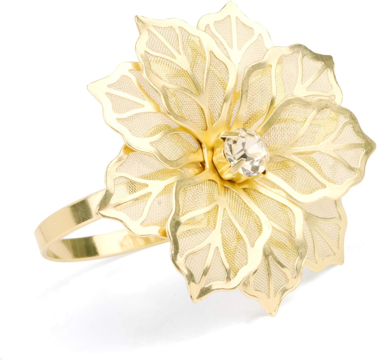 Picowe Set of 12 Alloy Napkin Rings with Hollow Out Flower Napkin Ring Holders for Wedding Party Holiday Banquet Christmas Dinner Delicate Serviette Buckles Decor Favor (Gold)