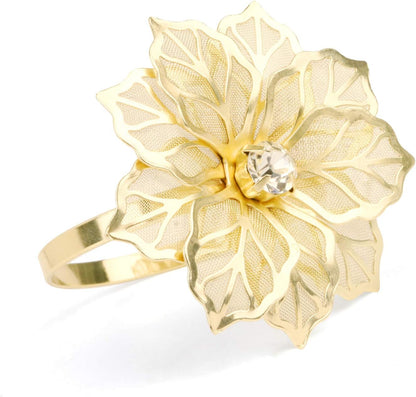 Picowe Set of 12 Alloy Napkin Rings with Hollow Out Flower Napkin Ring Holders for Wedding Party Holiday Banquet Christmas Dinner Delicate Serviette Buckles Decor Favor (Gold)
