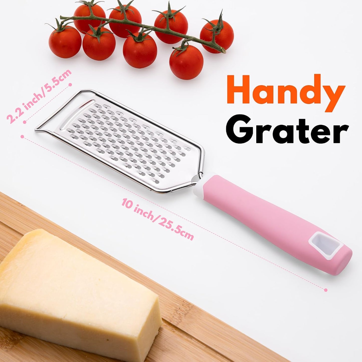 Rainspire Professional Cheese Graters for Kitchen Stainless Steel Handheld, Metal Lemon Zester Grater With Handle For Cheese, Chocolate, Spices, Kitchen Gadgets And Tools, Soft Grip Handle, Pink
