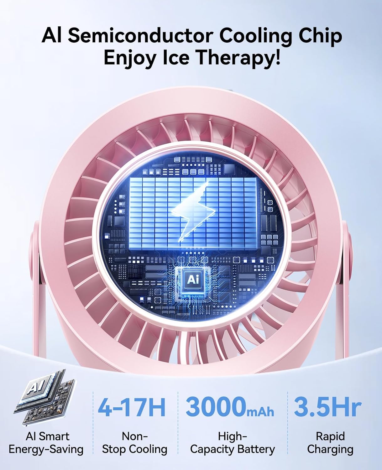 DIGIX Rechargeable USB Desk Fan for Bedroom, 100 Speeds, 360° Rotation, Wall Mounted Design Small Portable Table Fan with LED Display, Quiet Personal Desktop Cooling Fans for Home Office (Pink)