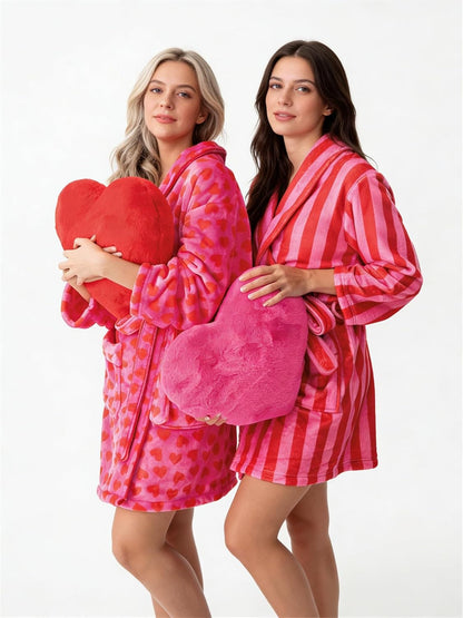 Christmas Fuzzy Fleece Robes for Women Cozy Plush Bathrobe Shawl Collar Warm Winter Short Robes with Belt Pockets