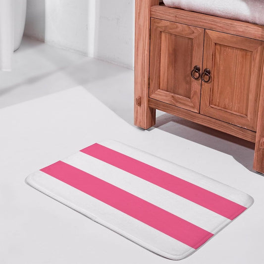 Soft Bath Rug Bright Pink Horizontal Striped Bathroom Mats Non Slip Absorbent Bath Mat Carpet for Kitchen Entryway, 16 x 24inch