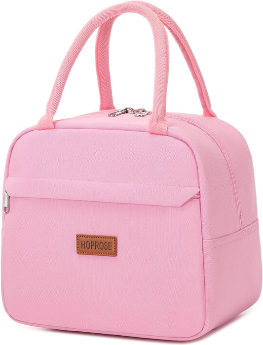 Insulated Lunch Bag for Women Men Adults Lunch Tote with Front Pocket Lunch Box Container Cooler Bag for Work Picnic (Pink)