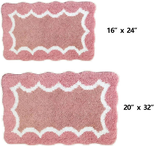 Scalloped Pink Bathroom Rugs, Cute Bath Mat Microfiber Absorbent Quick Dry Bath Mats Non Slip Shower Rug Funky Aesthetic Room Decor Entry Doormat Floor Carpet (Gray,16" x 24")
