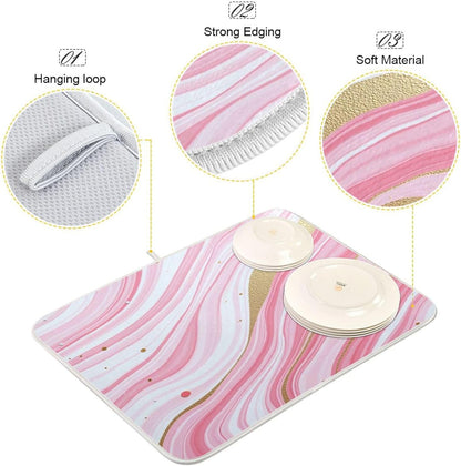Kcldeci Gold Marble Design Pink Marble Stripes Stains Of Gold Dish Drying Mat Kitchen Drying Pad Dish Draining Mat Dish Rack Drainer Pad 18 x 24