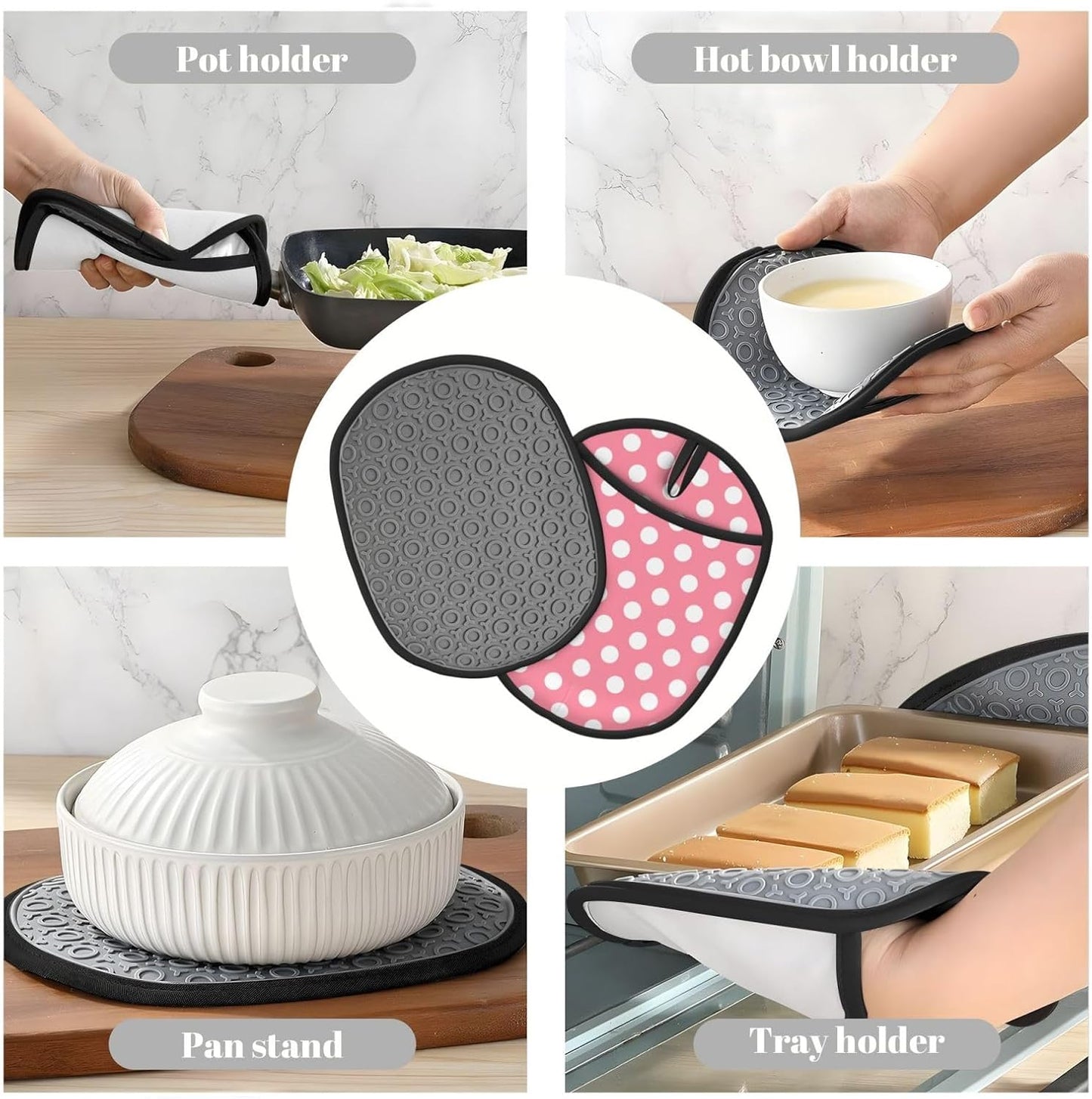 Light Pink Polka Dot Print (a) Pot Holders for Kitchen 1 PC - Heat Resistant Oven Mitts Hot Pads with Pocket, Silicone Pot Holders with Hanging Loop, Non Slip Potholders for Kitchen Baking Cooking