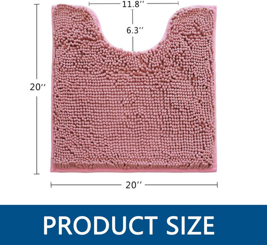 BOANKODU Toilet Rugs U-Shaped,20"x 20"Super Absorbent Chenille Bathroom Rugs and Strong PVC Non-Slip Backing for Toilets Rug Set,Machine Washable,Bath Mats for Bathrooms,Deep Pink