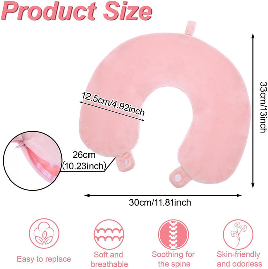 Neck Pillow Covers With Zipper, Travel Pillow Case Cover, Airplane Pillows Replacementt Cover Washable, Soft, Travel-Friendly U-Shaped, No Filler with Double Snap for Woman Man(Pink)13×11.81 inches