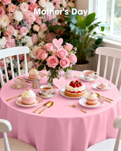 Pureegg Plastic Table Cloth Disposable 8 Pack, 84'' Round Table Cloths, Easter Party, Valentines, Mothers Day Decorations, Tablecloths, Round, Pastel Plastic Cover, Leakproof & Sturdy, Pink