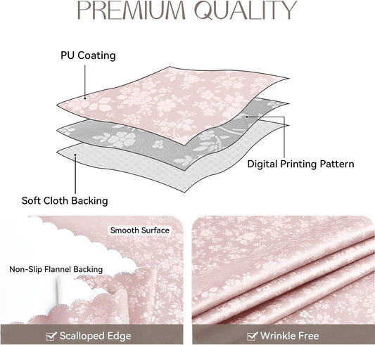 Romanstile Rectangle Vinyl Tablecloth,100% Waterproof Heavy Duty Oil Spill Proof Stain Resistant Plastic PU Table Cover with Flannel Backing for Kitchen, Dining (Rose Pink, 60 x 84)