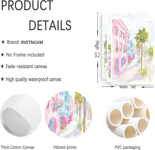 RVETNGVM 3Pcs Pink Watercolor Posters Aesthetic Wall Art Preppy Posters Pictures Pastel Pink Trendy Watercolor Wall Decor for Church Street Dorm Decor For College Girls Unframed 12"X16"