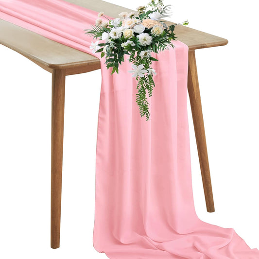 Horbaunal Light Pink Chiffon Table Runners 10FT Sheer Chiffon Runner 29x120 Inches Romantic Boho Rustic Table Runner for Wedding Party Bridal Baby Shower Table Decorations