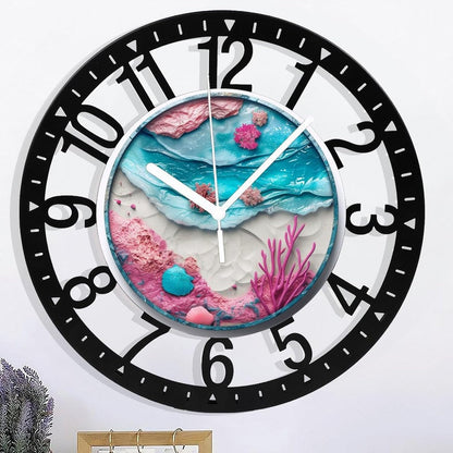 Metal Wall Clock for Living Room -10" Pink Coral Ocean Beach Shells Silent Non Ticking,Battery Operated, Antique Clocks for Farmhouse,Bedroom,Kitchen - Arabic Numerals