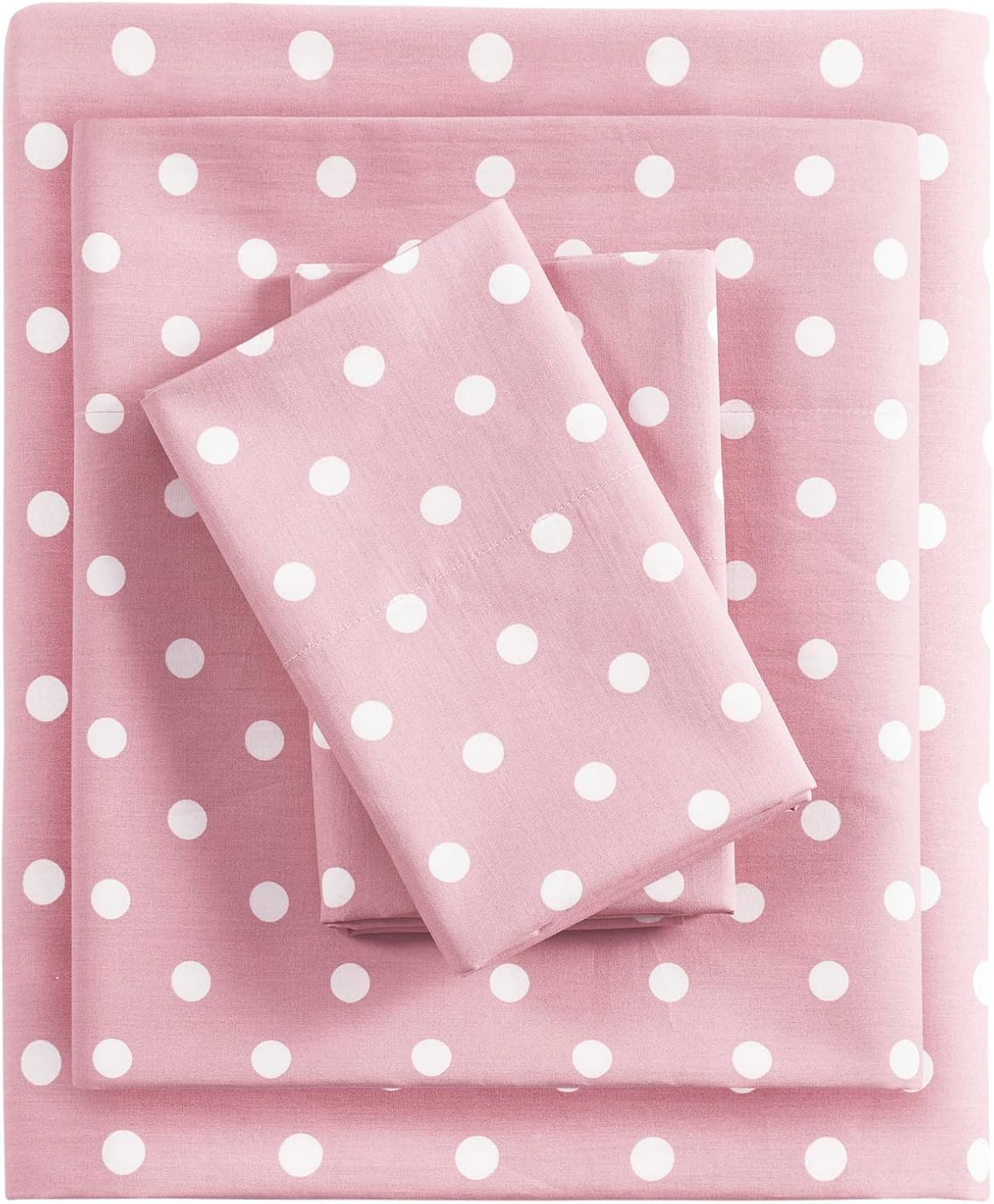 Intelligent Design Pink Queen Size Sheet Sets Kids Polka Dot Sheets for Girls 100% Cotton Percale Soft Flat and Fitted Sheet, Pillowcase, Breathable All Season Bed Set, Fits up to 14" Mattress