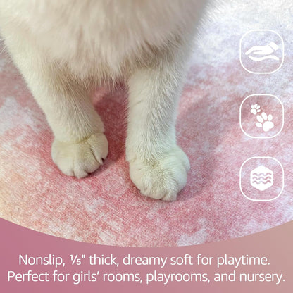 jinchan 4ft Round Rug Dreamy Abstract Washable Cute Entryway Mat Non Slip Elegant Peachy Pink Circle Rug Soft Low-Profile Artistic Cloud Effect Throw Carpet for Dorm Bathroom Playroom Balcony