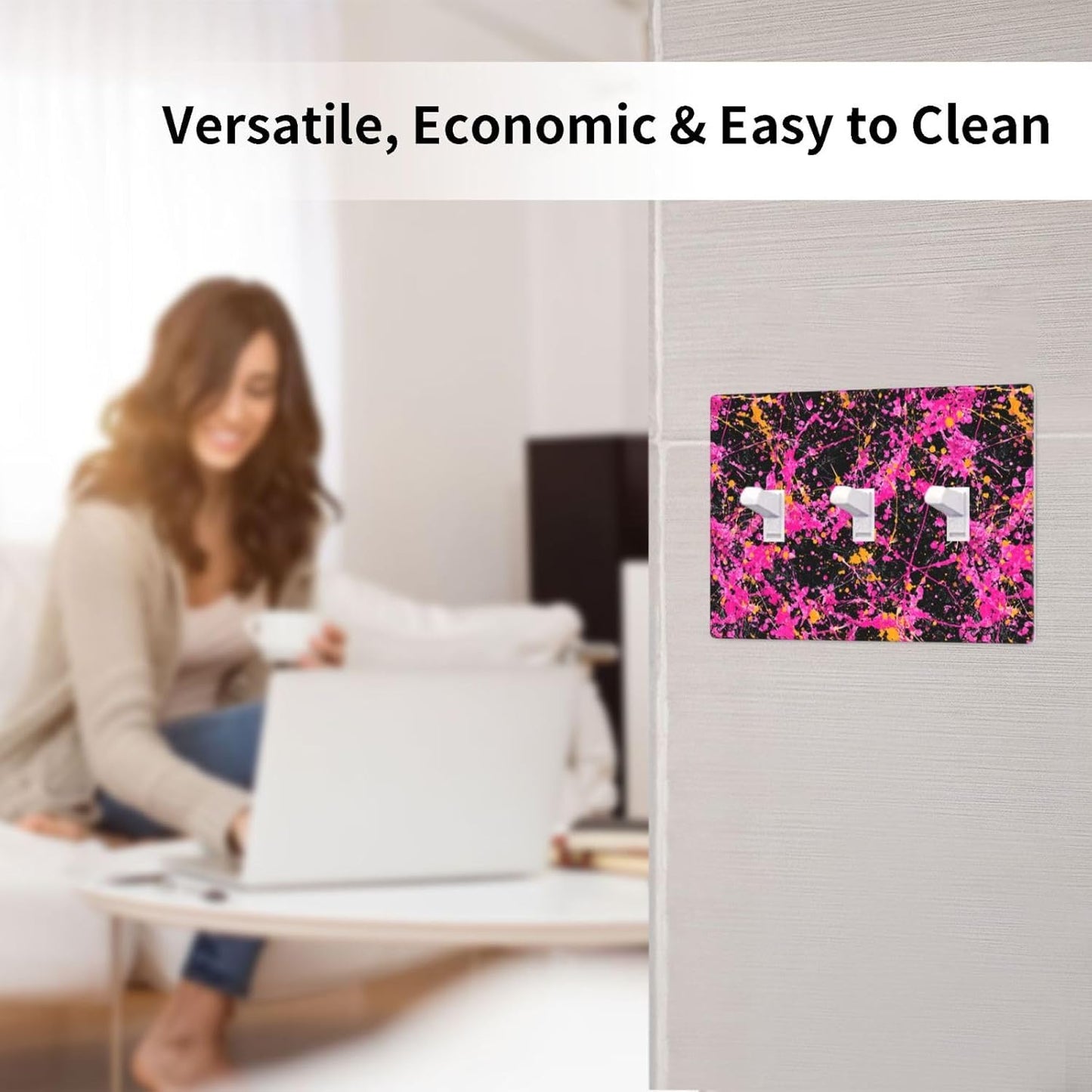 Neon Pink Abstract Paint Splatter Light Switch Covers 3 Gang Triple Toggle Wall Plate Switchplate Electrical Faceplate For Bathroom Kitchen Bedroom Decor