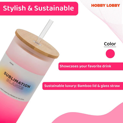Frosted Glass Tumbler (18 Oz, Pink) - Insulated & Lightweight Glass Cup w/Bamboo Lid, Straw - Perfect for Custom Gifts