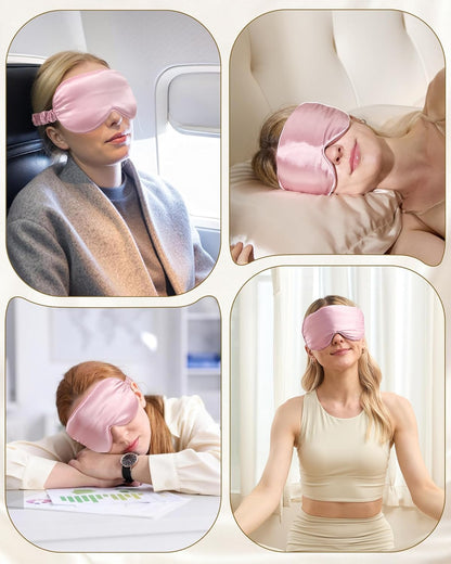 BeeVines Pure Silk 3D Contoured Sleep Mask for Women, Luxury 100% 22 Momme Mulberry Silk 3D Contoured Eye Mask for Lash Extensions, Zero Eye Pressure & Blackout(Pink)