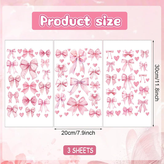 Glow in The Dark Pink Bow Wall Stickers Glowing Luminous Light Pink Bow Knot Wall Decals Watercolor Coquette Wall Art Decor Wallpaper for Nursery Kindergarten Girls Bedroom