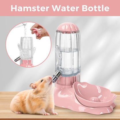 VANNON 2 in 1 Hamster Feeder Small Animal Water Bottle & Food Bowl Water Dispenser & Food Dish Bowl for Hamster, Small Mice, Rat, Gerbil, 4.6oz/130ml, BPA Free, Pink