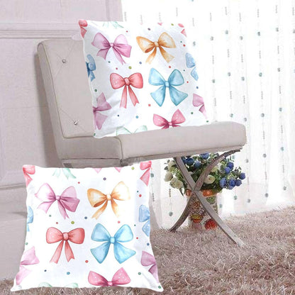 Decorative Throw Pillow Covers Pack of 2, Bow Dot Pattern Blue Pink Yellow Velvet Throw Pillow Cases for Couch Pillows Cover Bedroom Outdoor, Pillows Covers 18x18 Inch