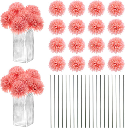 M METERXITY 30-Pack Artificial Chrysanthemum Ball Flowers,11 Inch Faux Chrysanthemum Silk Bouquets Real Touch Faux Flowers for Home/Wedding/Christmas/Party[Peach Pink]