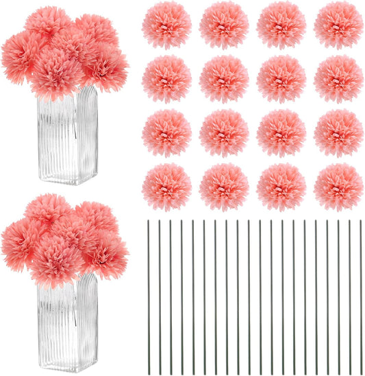 M METERXITY 30-Pack Artificial Chrysanthemum Ball Flowers,11 Inch Faux Chrysanthemum Silk Bouquets Real Touch Faux Flowers for Home/Wedding/Christmas/Party[Peach Pink]