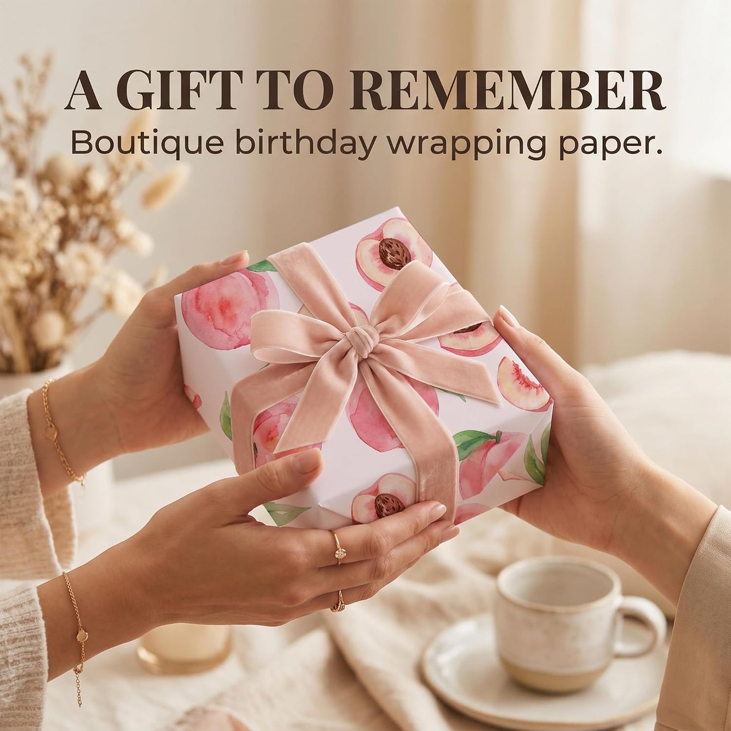 SHSEEN Pink Peach Wrapping Paper, 19.6 x 27.5 in, 2 Sheets | Pink Peach design, 19.6 x 27.5 in, 2 sheets, 120gsm folded kraft paper for birthday.