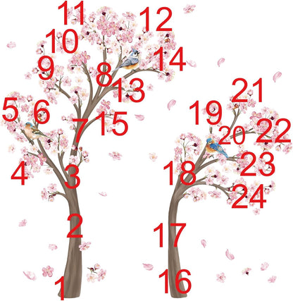 Decalmile Large Cherry Blossom Tree Wall Decals Pink Flower Branch Wall Stickers for Living Room Bedroom Baby Nursery Decor (Tree H: 67 Inch)