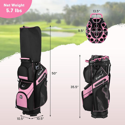 Tangkula Golf Cart Bag with 14-Way Full Length Dividers, 6 Molded Lock Top Golf Club Bag with 11 Pockets, Cooler Bag, Padded Strap, Handles, Umbrella Holder & Rain Hood