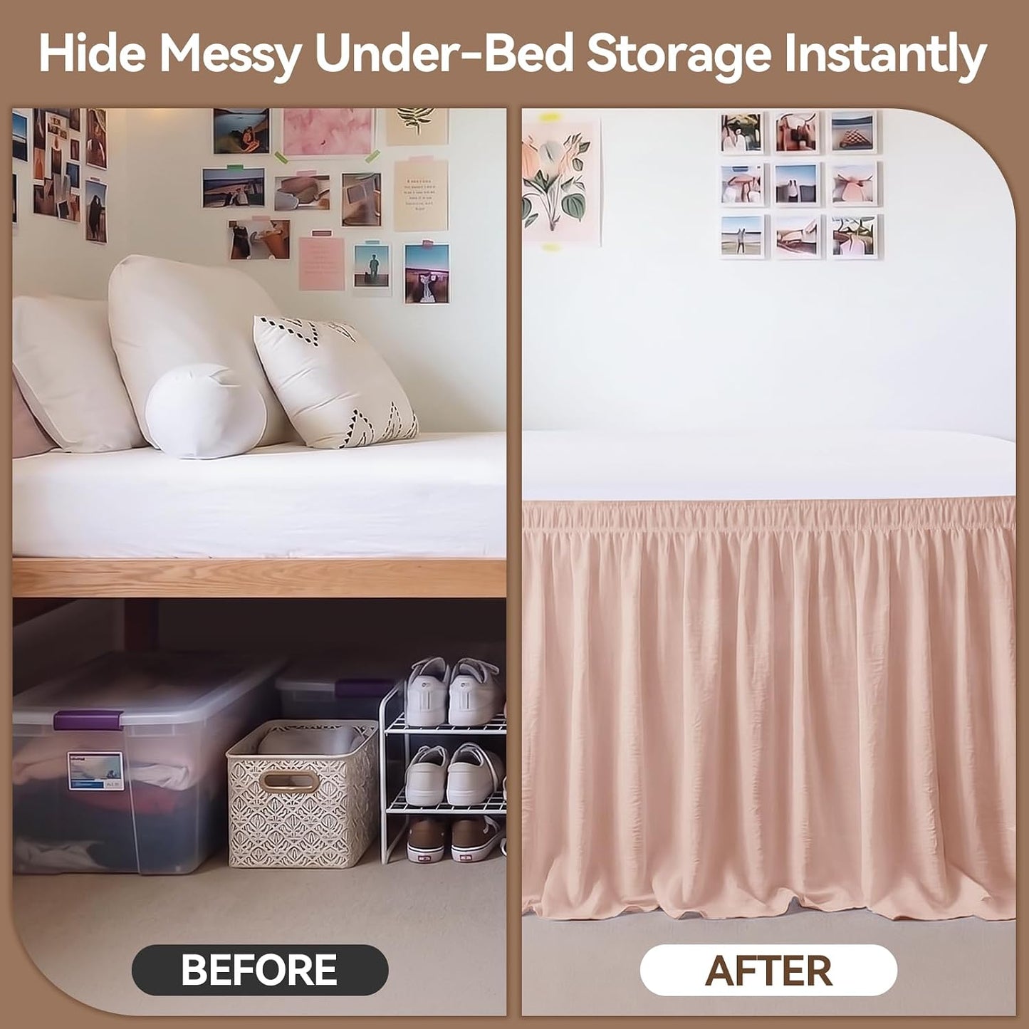RIMELA Twin XL Bed Skirt - 36 Inch Drop, Textured Crinkle Linen-Look, Wrinkle-Free Wrap Around Elastic Dust Ruffle, Blush Pink Solid Fabric Machine Washable, Dorm Bedroom Decor