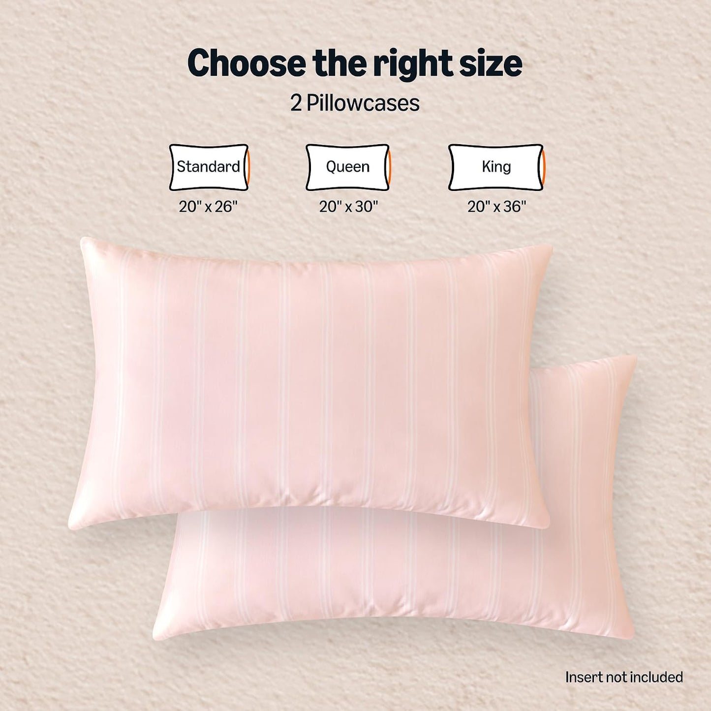 Amazon Basics Stripe Cooling Pillow Cases for Hot Sleepers, Soft Cooling Pillow Covers with Envelope Closure, 20" x 26", Standard, Pink, Pack of 2